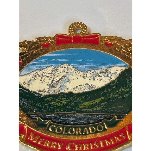 Colorado Christmas Ornament Solid Pewter Gold Finish Made In Canada Wreath Desig - Picture 6 of 8